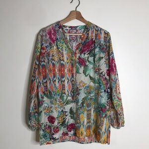 Johnny Was ladies colorful 100% silk button up lightweight blouse top size small